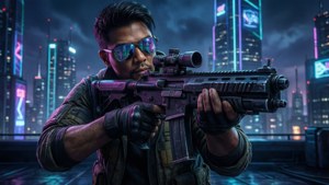 Neon Rooftop Duelist