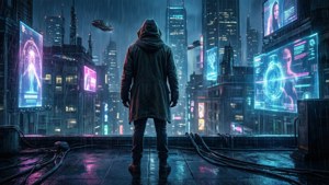 Neon Rooftop Watcher