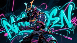 Neon Samurai Cool Drawing