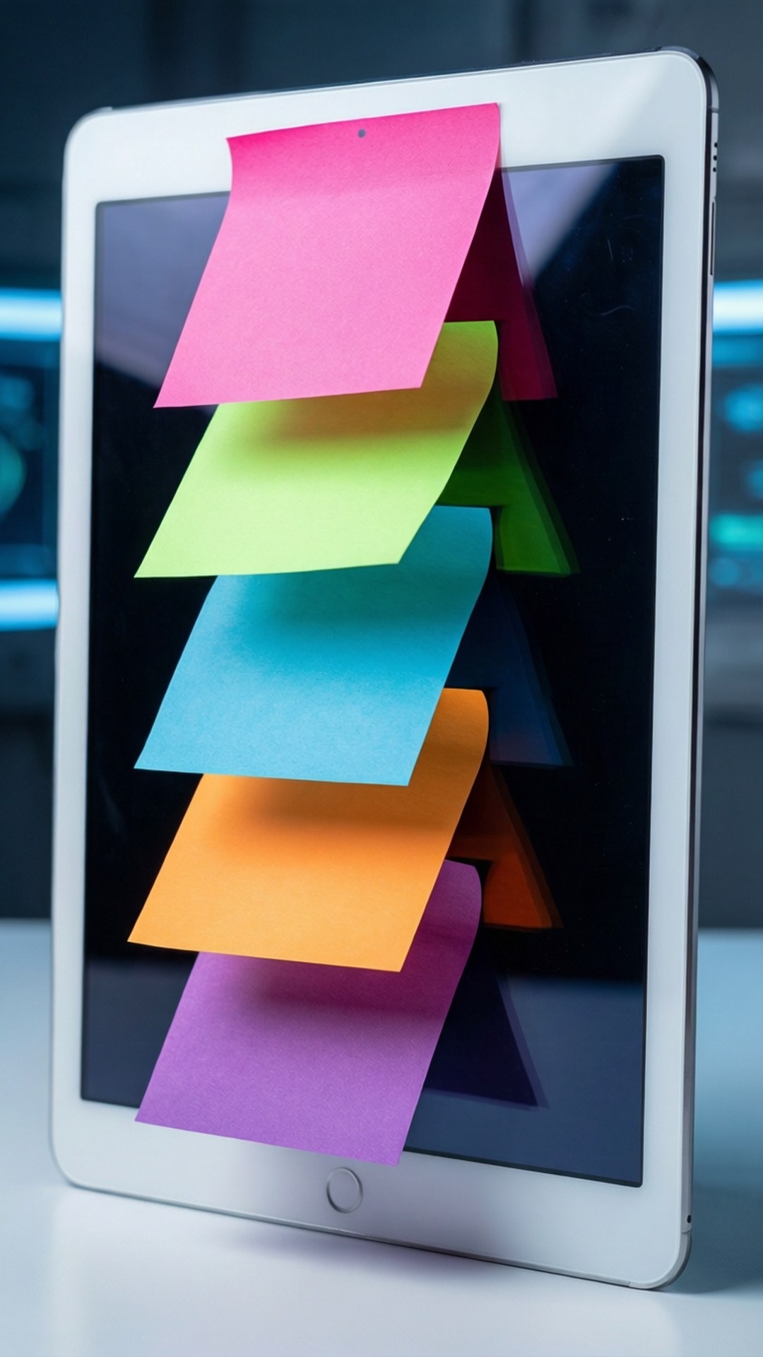 Neon Stack on Tablet by Wallpapers.art Studio