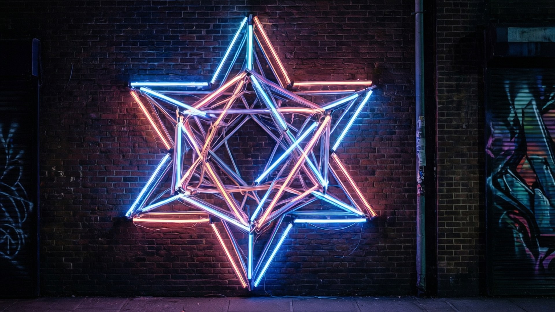 Neon Star Polygon by Wallpapers.art Studio