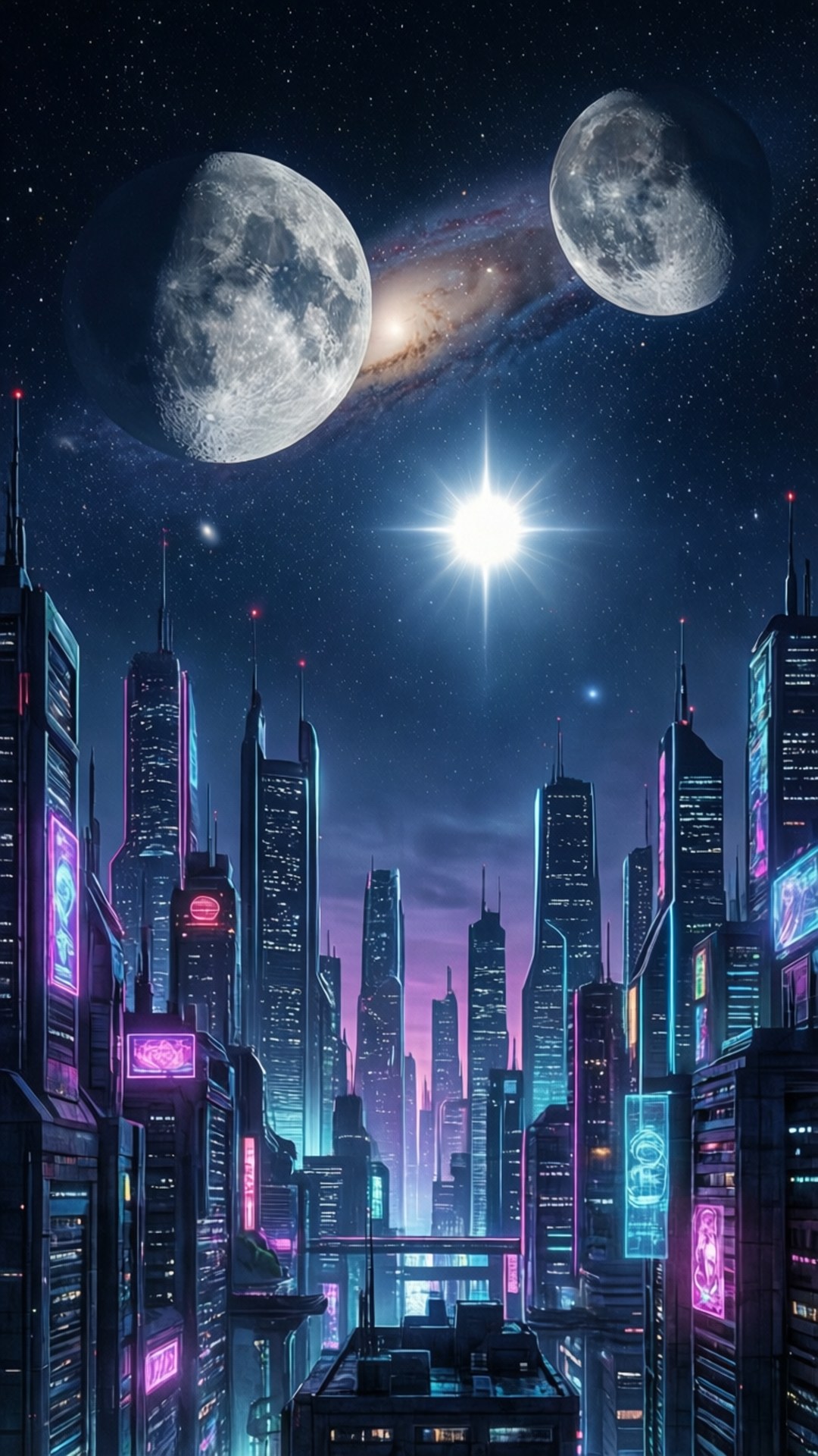 Neon Star System City by Wallpapers.art Studio
