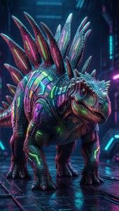 Neon Stegosaurus Cyberpunk