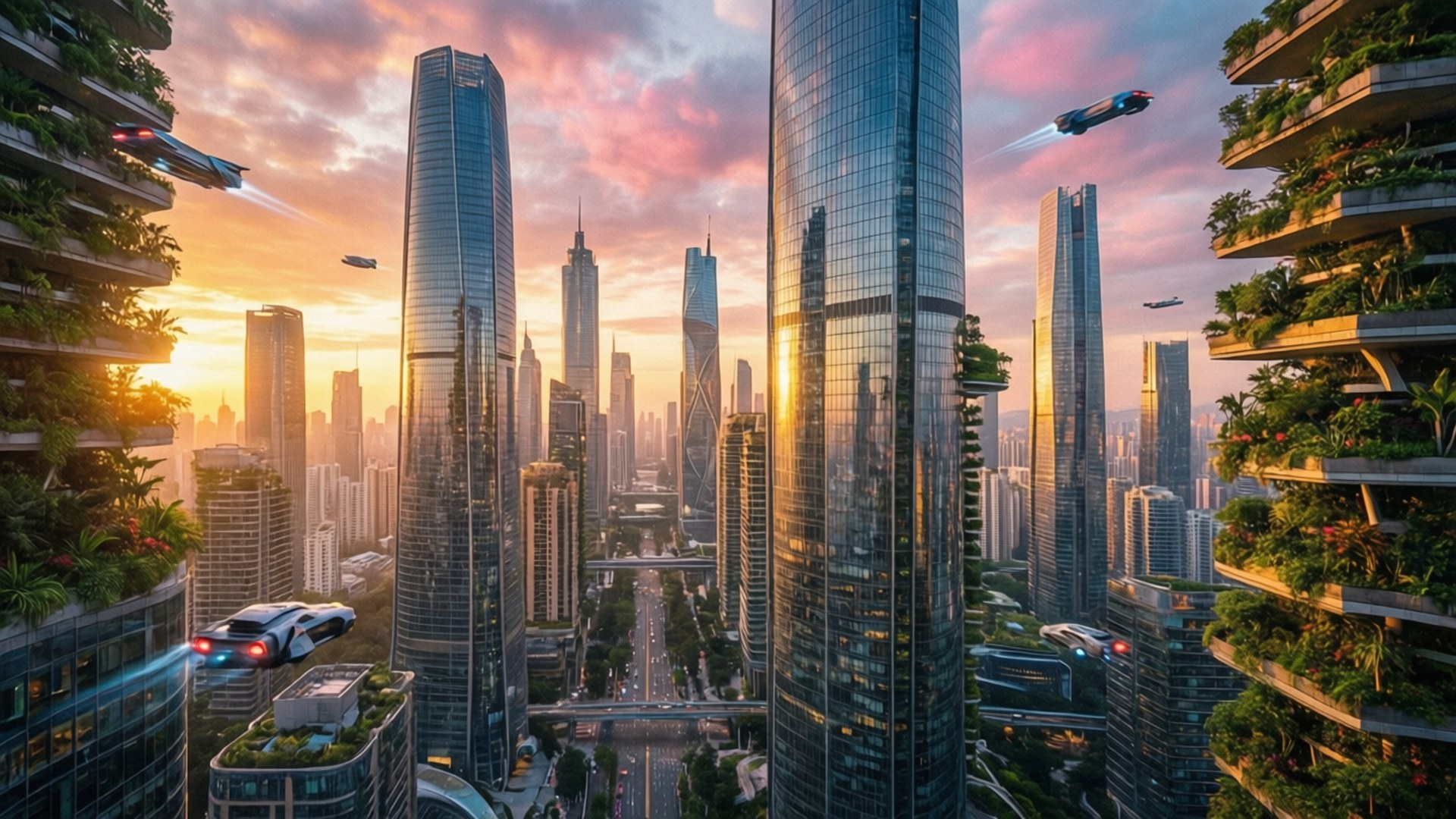 Neon Sunrise Metropolis by Wallpapers.art Studio
