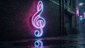 Neon Treble Clef Sign