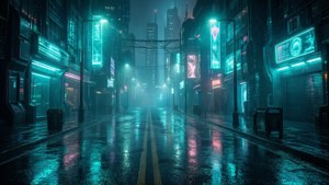 Neon Turquoise City Night