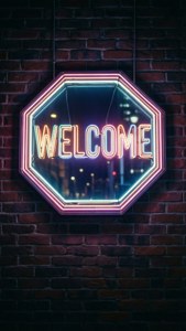 Neon Welcome Octagon Sign