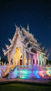 Neon White Temple at Night