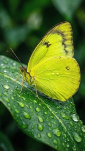 Neon Yellow Butterfly on Leaf
