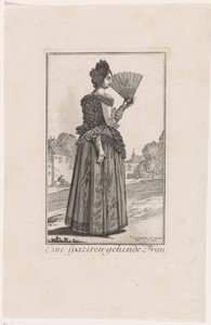Neurenbergse burgervrouw met vouwwaaier