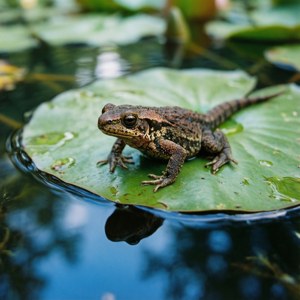 Newt on Lily Pad Reflection