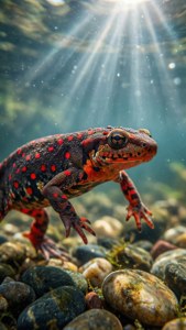 Newt Underwater Sunbeams