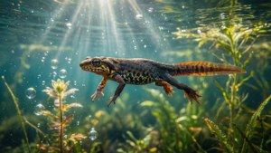 Newt Underwater with Plants