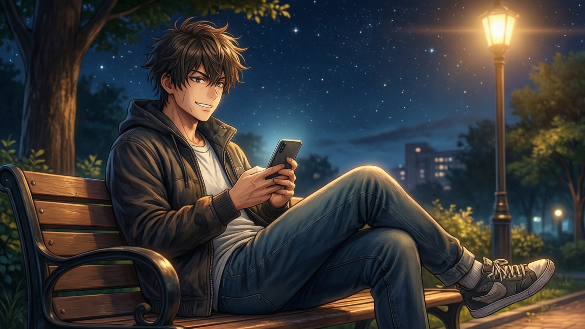 Night Bench Chill by Wallpapers.art Studio
