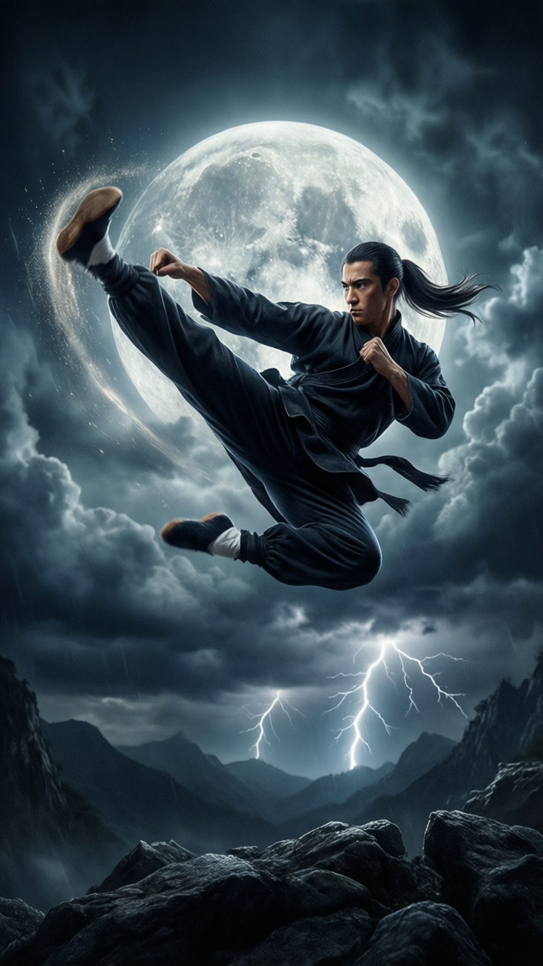 Night Leaping Kick by Wallpapers.art Studio