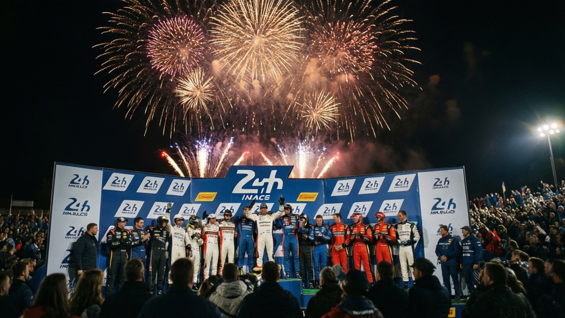 Night Podium Fireworks by Wallpapers.art Studio