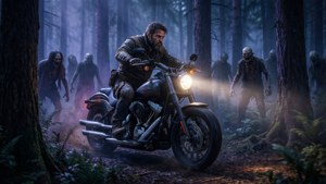 Night Rider Through the Forest
