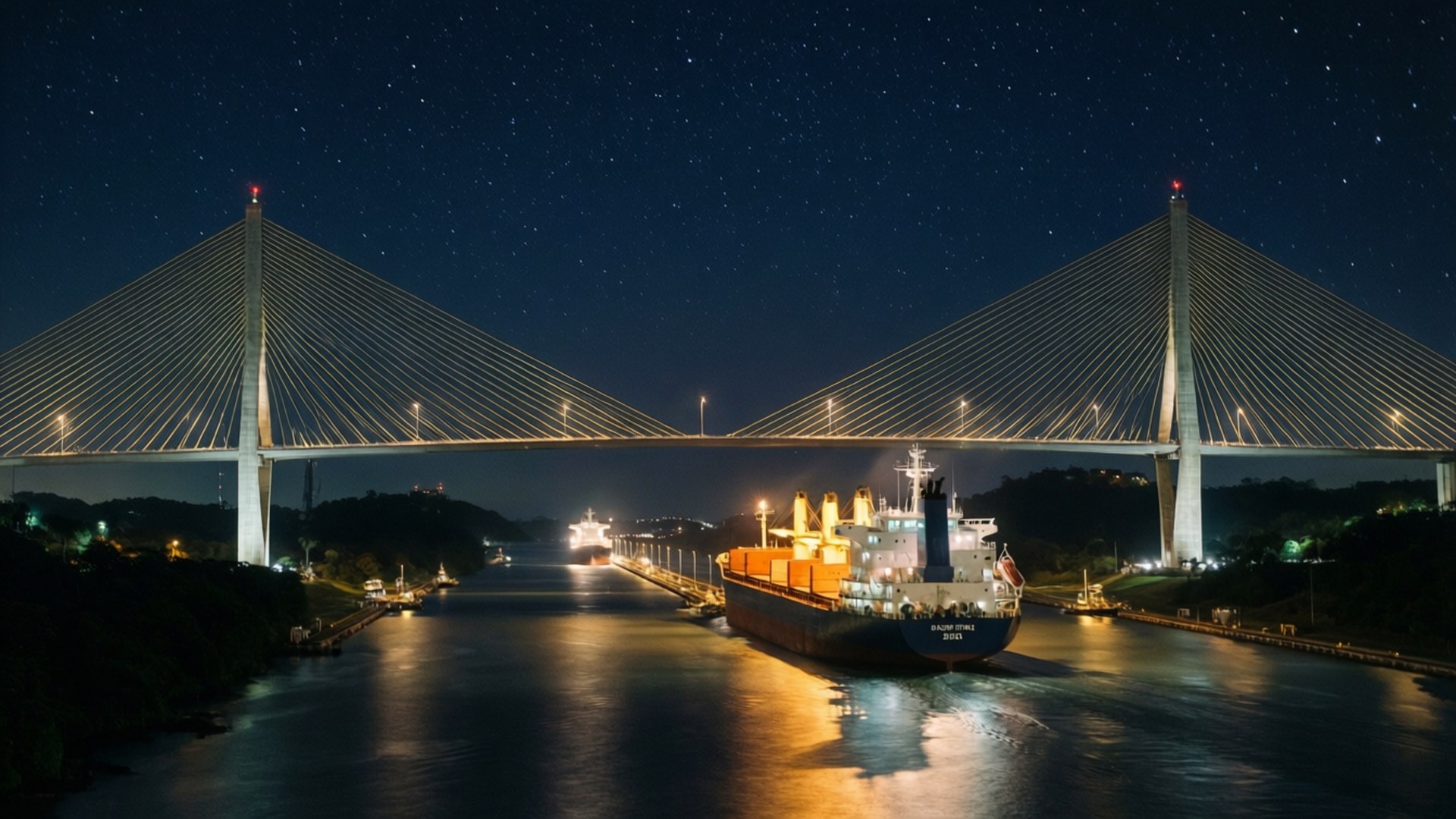 Night Voyage Under the Bridge by Wallpapers.art Studio