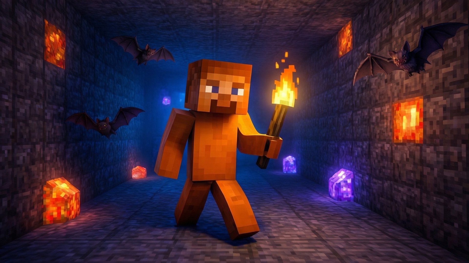 Nighttime Minecraft Adventure by Wallpapers.art Studio