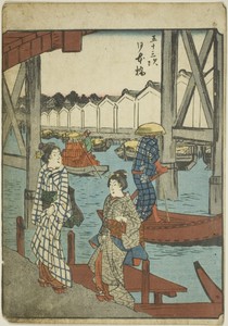 Nihon Bridge (Nihonbashi), from the series "Fifty-three Stations [of the Tokaido] (Gojusan tsugi)," also known as the Figure Tokaido (Jinbutsu Tokaido)