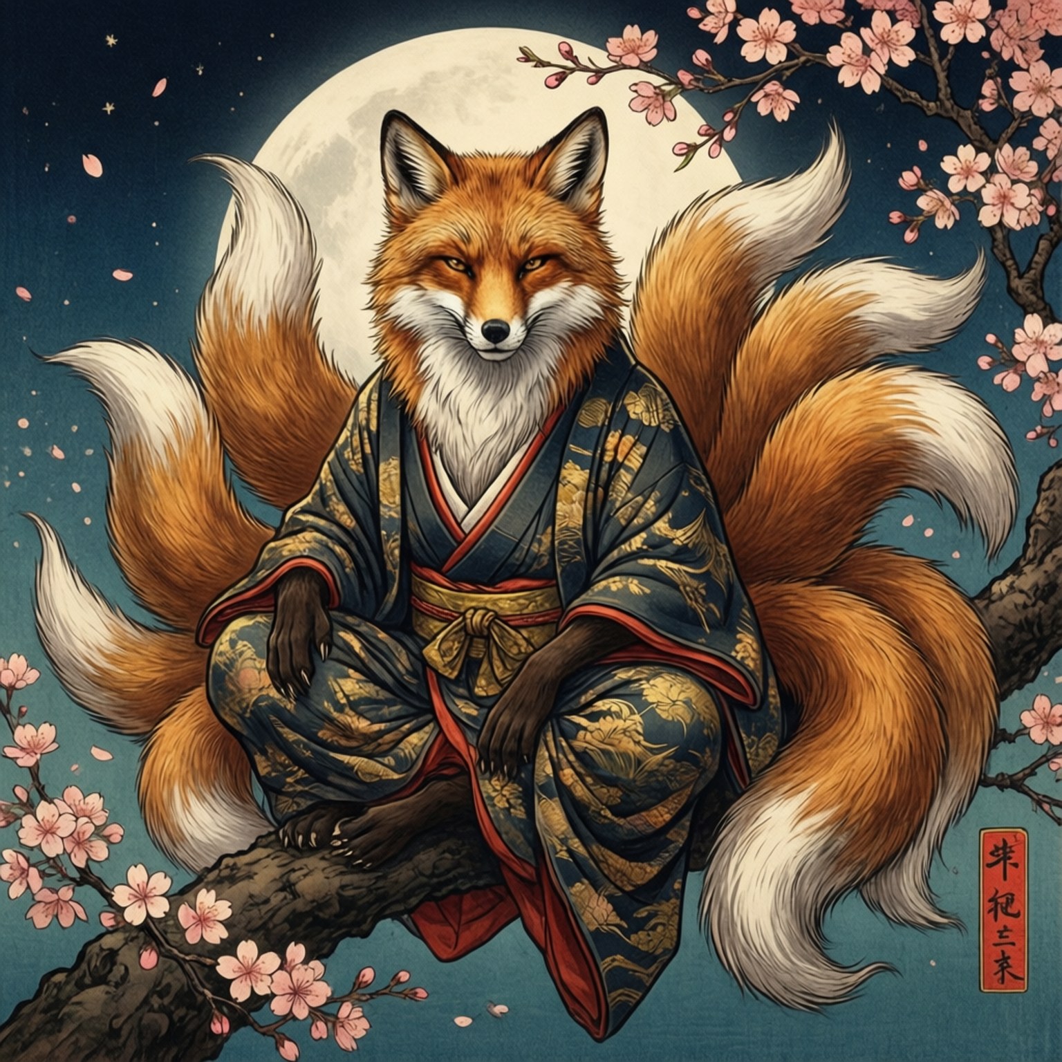 Nine-Tails Moonlit Dance by Wallpapers.art Studio