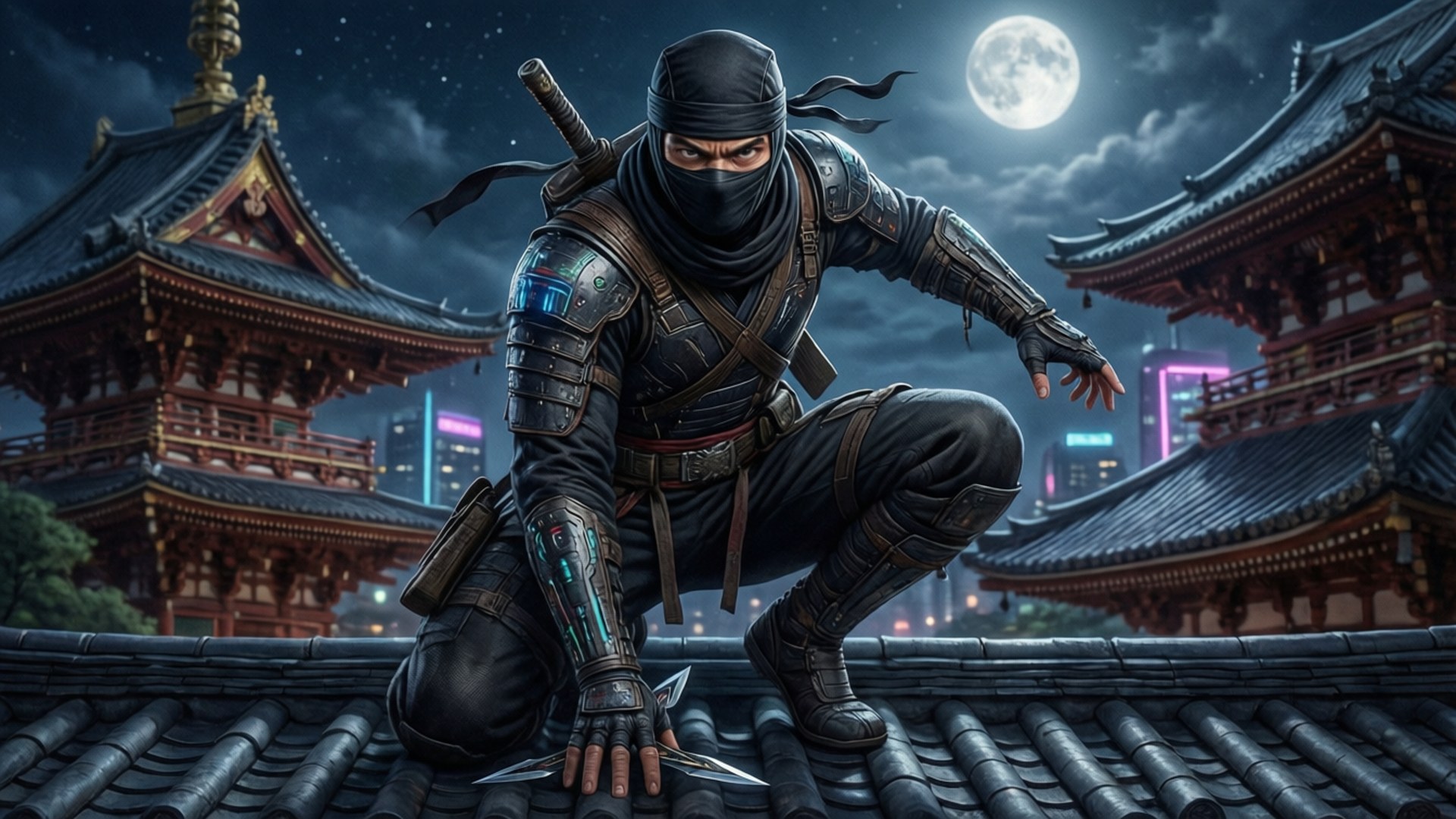Ninjak Night Pagoda by Wallpapers.art Studio