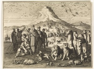 Noach, zijn familie en de dieren verlaten de ark