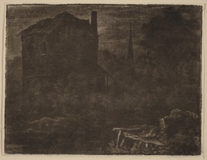 Nocturnal Landscape with House and Church Spire