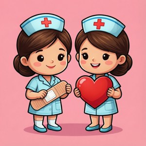 Nurse Team with Bandage and Heart