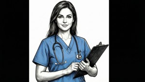Nurse with Stethoscope and Clipboard