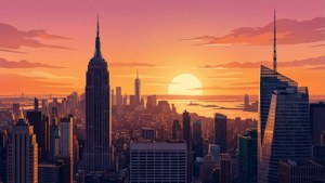 NYC Vector Skyline Sunset