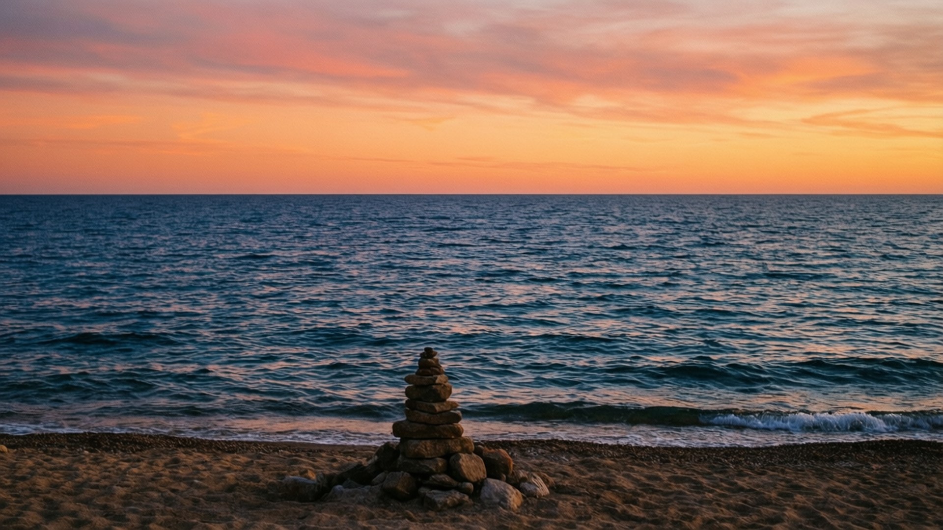 Ocean Sunset Cairn by Wallpapers.art Studio