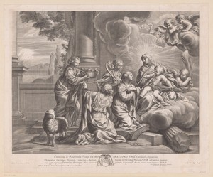 Offerande van vruchten en bloemen aan Maria en Kind