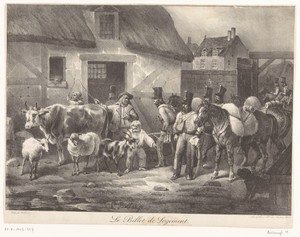 Officier toont een boer een bewijs van inkwartiering