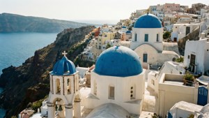 Oia Blue Domes Aerial