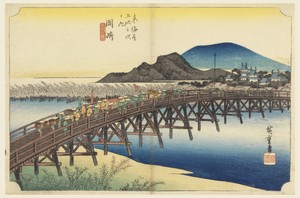Okazaki, Tenshin Bridge, in The Fifty-Three Stations of the Tokaido Road (Tokaido Gojusan Tsugi-no Uchi)