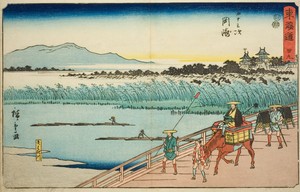 Okazaki: Yahagi River (Okazaki, Yahagigawa)—No. 39, from the series "Fifty-three Stations of the Tokaido (Tokaido gojusan tsugi)," also known as the Reisho Tokaido
