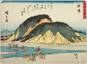 Okitsu: The Okitsu River (Okitsu, Okitsugawa), from the series "Fifty-three Stations of the Tokaido (Tokaido gojusan tsugi)," also known as the Tokaido with Poem (Kyoka iri Tokaido)