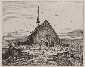 Old Church and Cemetery with Setting Sun