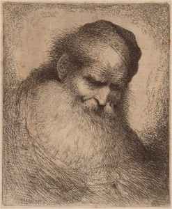Old Man with a Long Beard and Skullcap, Leaning Forward
