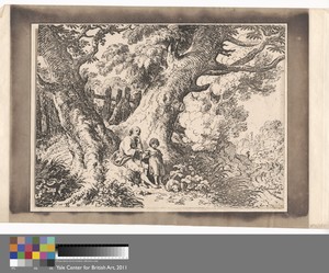 Old Trees with Old Man, a Girl and a Dog