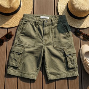 Olive Cargo Shorts Flatlay
