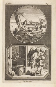 Ontlasting vanuit een boot / twee zwervers