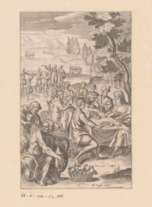 Ontmoeting tussen Calasiris en enkele Fenicische koopmannen tijdens een feest