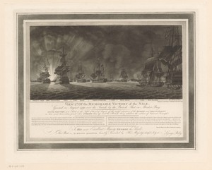 Ontploffing van het Franse schip L'Orient tijdens de Slag bij de Nijl, 1 augustus 1798