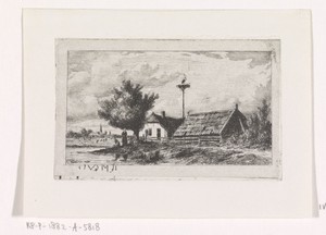 Ooievaarsnest tussen huizen aan de waterkant