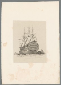 Oorlogsschip Prince in de haven van Portsmouth