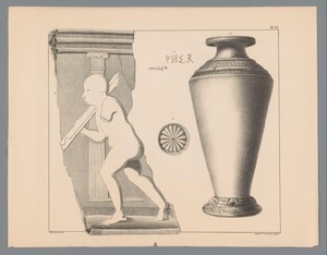 Opgegraven deel van een Romeins reliëf, een ornament en een vaas
