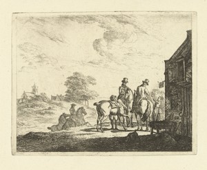 Oponthoud van ruiters bij een herberg