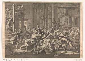 Oproer in de kerk te Marburg waar ds. Schonerus wordt mishandeld, 1606